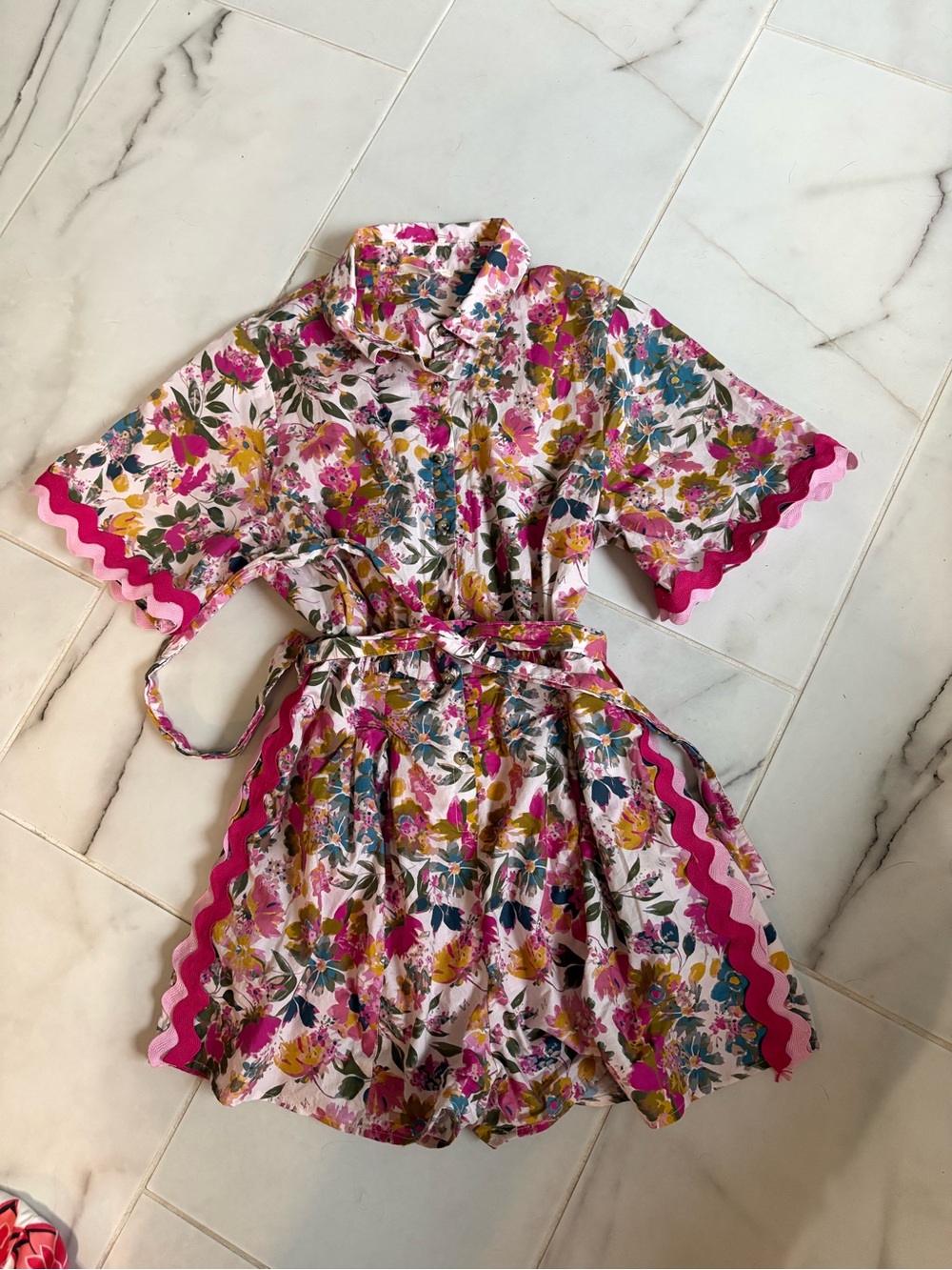Women’s Floral Pink Short Romper Set with belt
